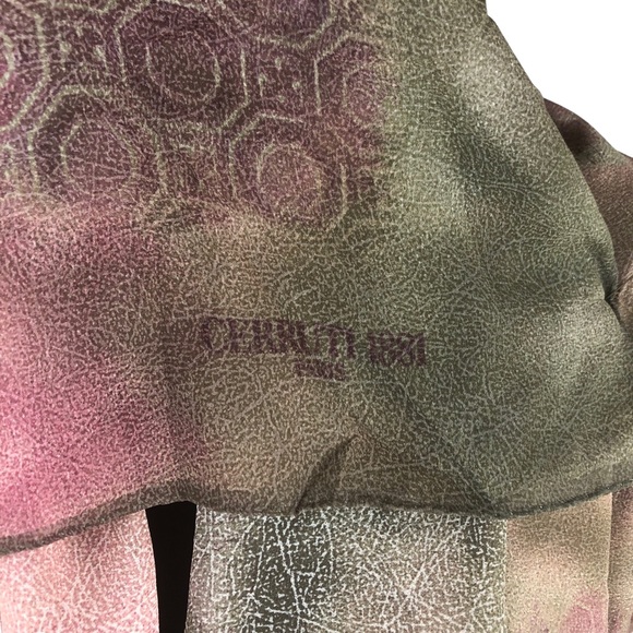 CURRUTI 1881 Paris Scarf Geometric Shape Mauve Green Sarong Silky Square 54x54 - Picture 12 of 14